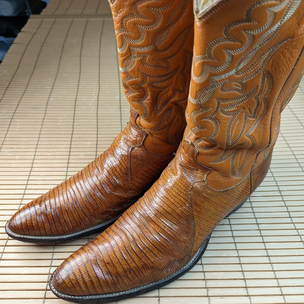 Justin Mens Style 9088 Tall Russet Color Genuine Exotic Teju Lizard & Leather Co